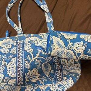 Vera Bradley Blue and White Shoulder Bag with Floral Design